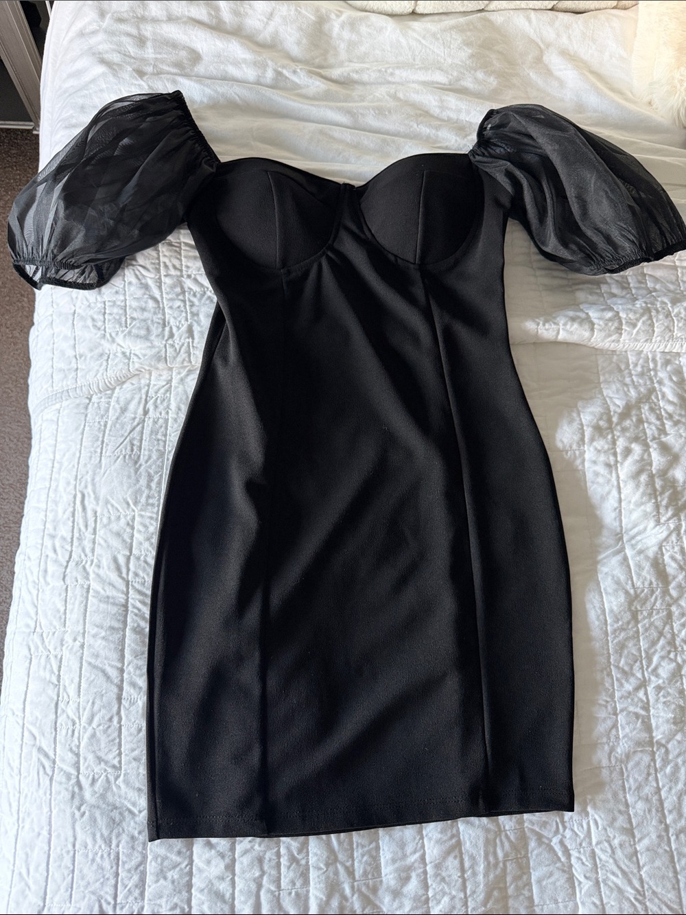 Fashion Nova Black Puff-Sleeve Mini Dress